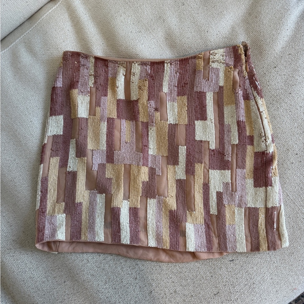 Elegant Sequin Mini Skirt - Brown and Cream